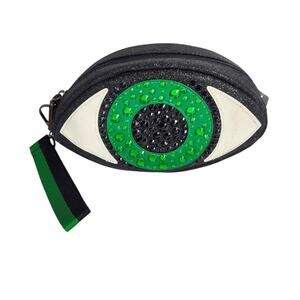 Bath & Body Works Eyeball Clutch Glittery Black Green Gems Cosmetic Bag NWT